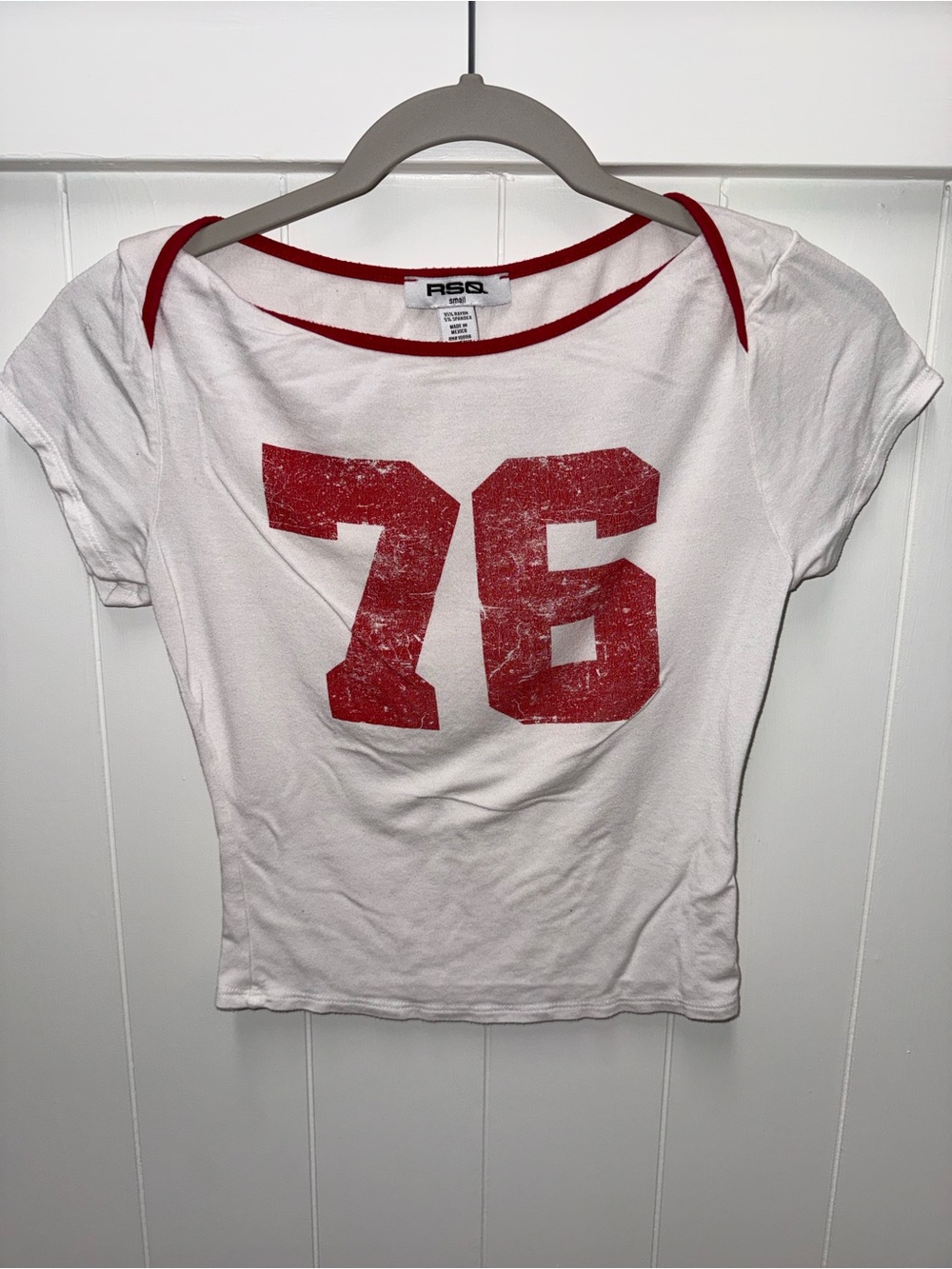RSQ White & Red 76 Graphic Baby Tee Size Small Y2K Sporty